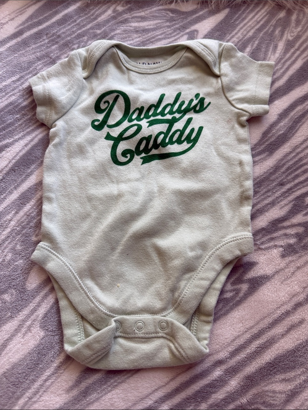 Old Navy Cream Baby One-Piece with Green "Daddy's Caddy" Script